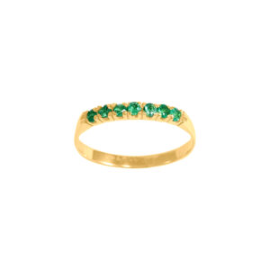 Anel Ouro 18k Meia Aliança Clássica Esmeralda