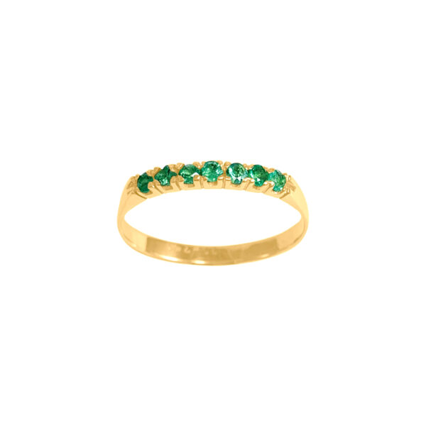 Anel Ouro 18k Meia Aliança Clássica Esmeralda