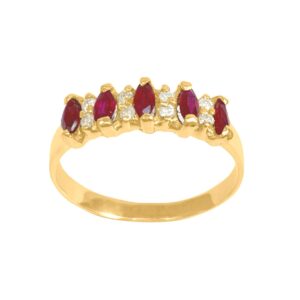Meia Aliança Ouro 18k Rubi Navete e Diamantes