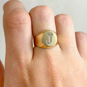 Anel Letra J Ouro 18K