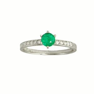 Anel Solitário Ouro Branco 18k Esmeralda e Diamantes