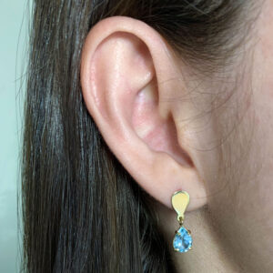 Brinco Ouro 18k Topázio Azul Gota Natural