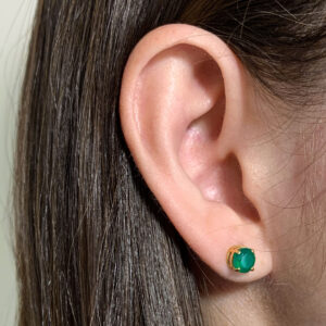 Brinco Ouro 18k Ponto de Luz Crisoprásio Natural