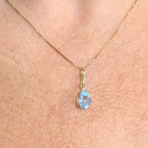Pingente Topázio Azul Natural Gota Ouro 18k