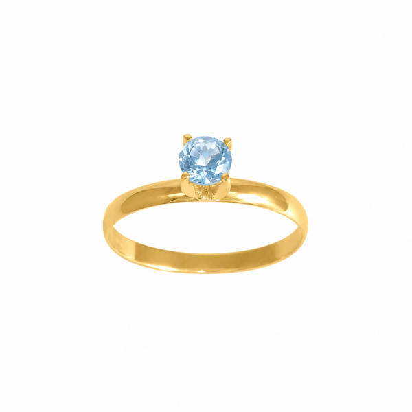 Anel Solitário em Ouro 18k com Topázio Azul Natural  4mm