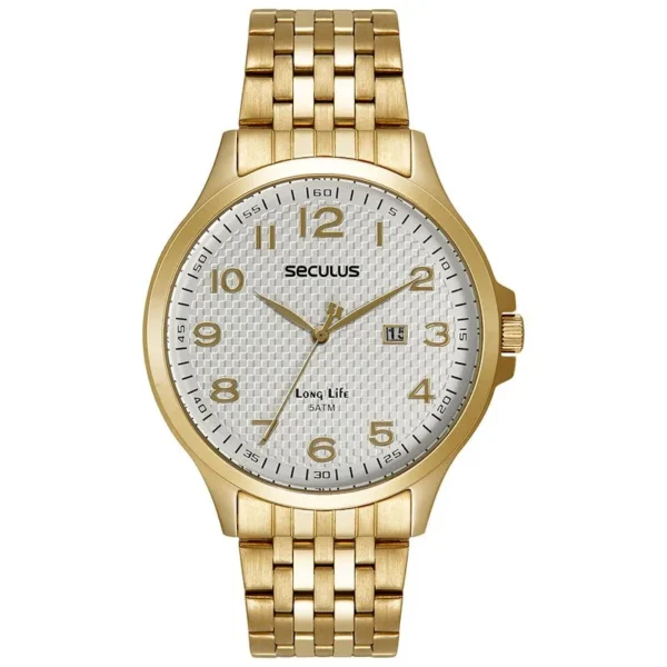 Relógio Seculus  Masculino Social Visor Texturizado Dourado