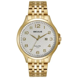 Relógio Seculus  Masculino Social Visor Texturizado Dourado