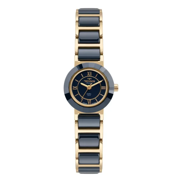 Relógio Technos Feminino Cerâmica Azul e Dourado