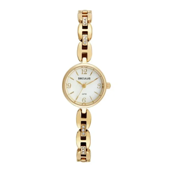 Relógio Seculus  Feminino Kit Bracelete Cristais Dourado