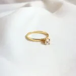 Anel Solitário em Ouro 18k com Topazio Branco Natural 4mm 3