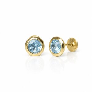 Brinco em Ouro 18k com Topázio Azul Natural 5 mm