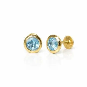 Brinco em Ouro 18k com Topázio Azul Natural 5 mm