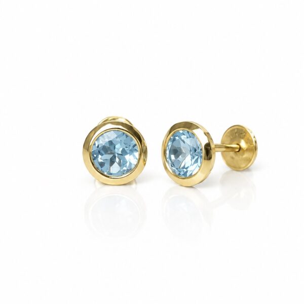 Brinco em Ouro 18k com Topázio Azul Natural 5 mm