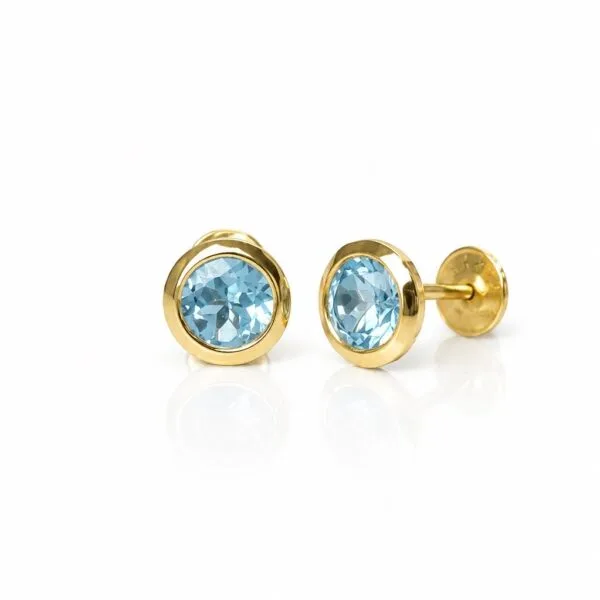 Brinco em Ouro 18k com Topázio Azul Natural 5 mm