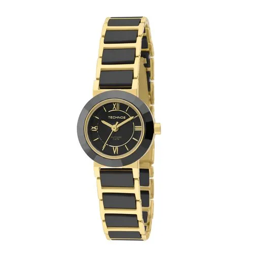 Relógio Technos Feminino Cerâmica Preto e Dourado