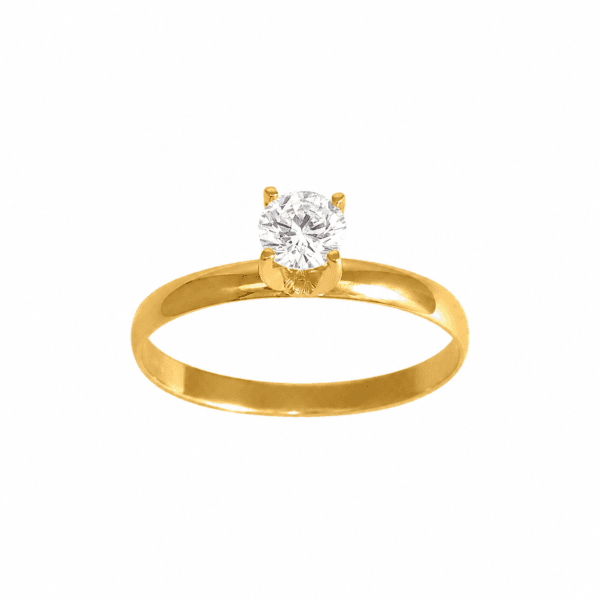 Anel Solitário em Ouro 18k com Topazio Branco Natural 4mm