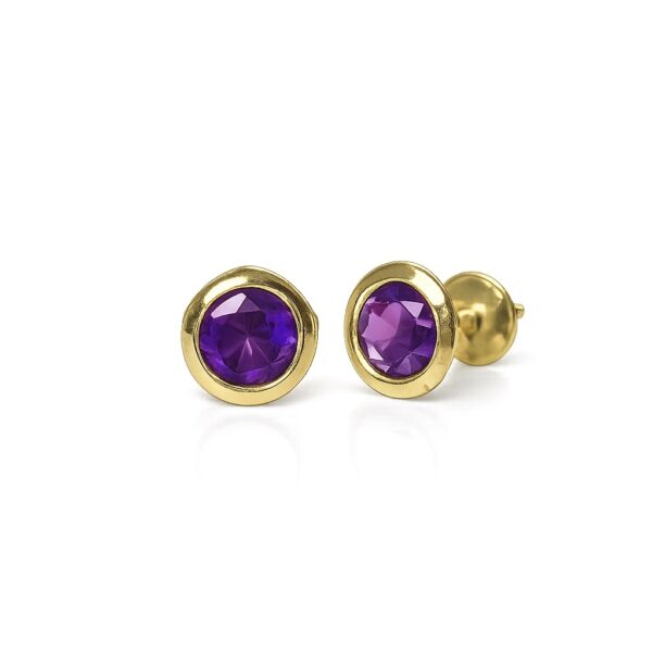Brinco em Ouro 18k com Ametista Natural 5 mm