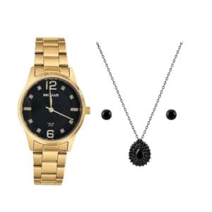 Kit Relógio Seculus Long Life Dourado