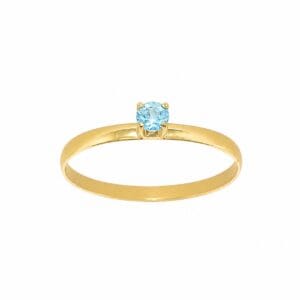 Anel Solitário em Ouro 18k com Topázio Azul Natural  3 mm