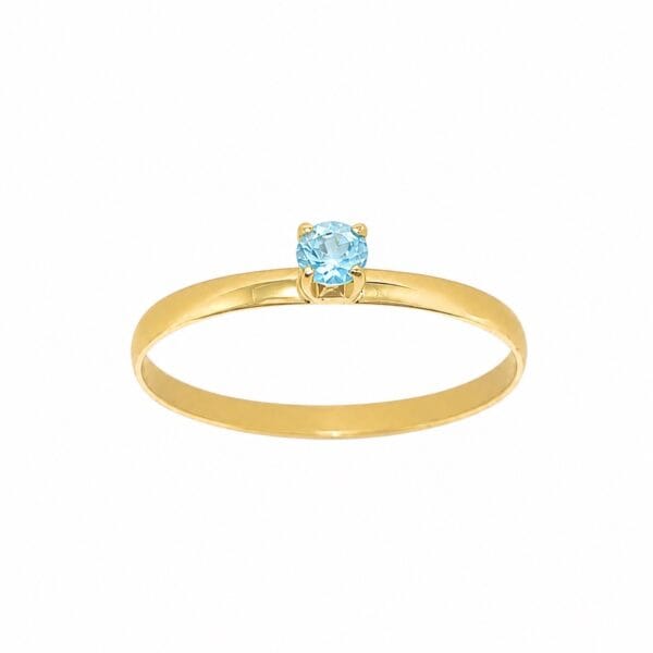 Anel Solitário em Ouro 18k com Topázio Azul Natural  3 mm